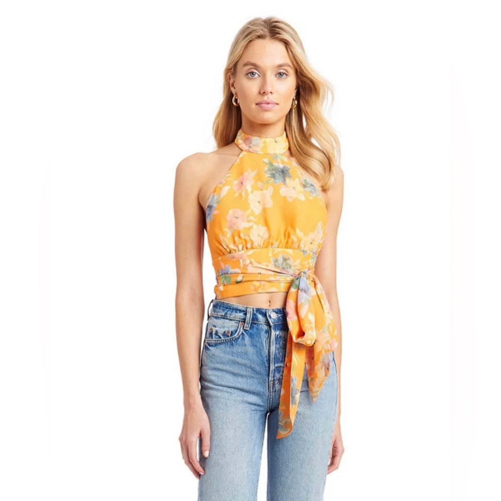 AMANDA UPRICHARD Aurelie Crop Halter Top in Havana Size Small